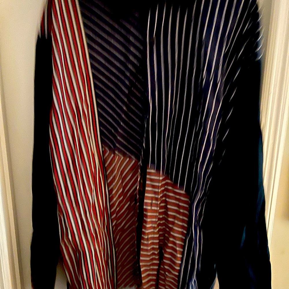 Navy blue red and white design button down shirt